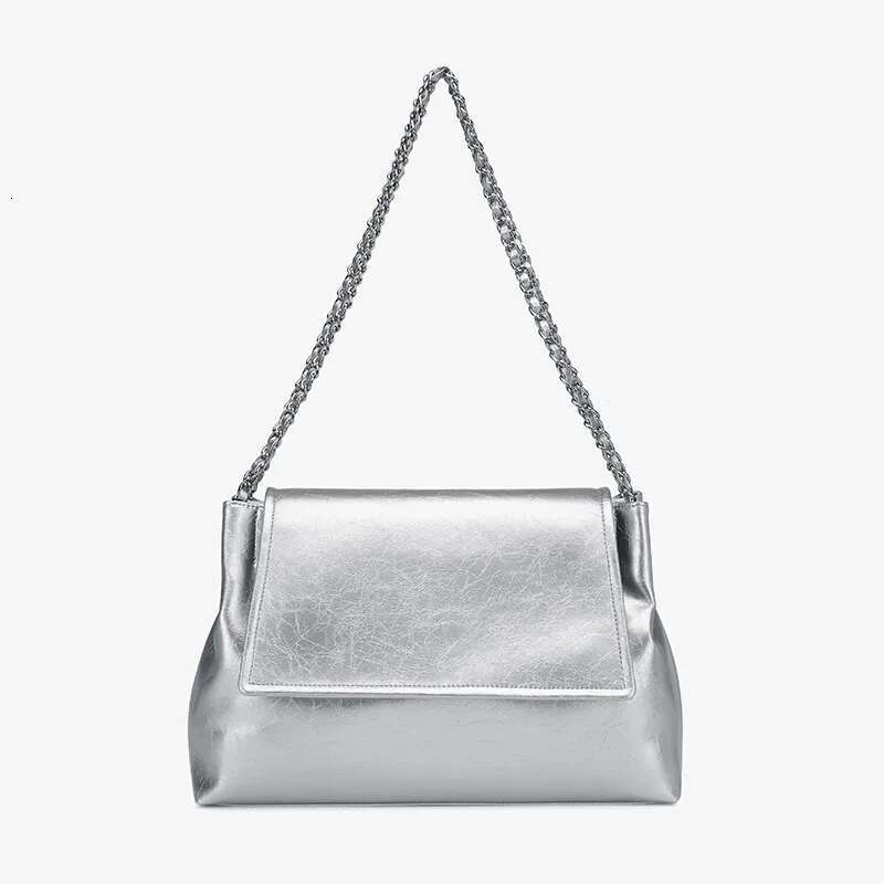 Chain Shoulder Bag Woman Soft Leather Large Capacity Square Tote Vintage Fashionable Cowhide Underarm Handbag Shopping