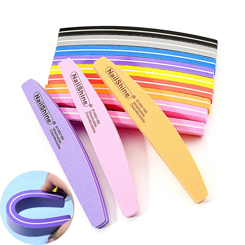 30Pcs/Lot Washable Nail File Professional 100 180 Grit Colorful Sponge Banana Nail Buffer Files Set For Manicure Pedicure Tools 250214