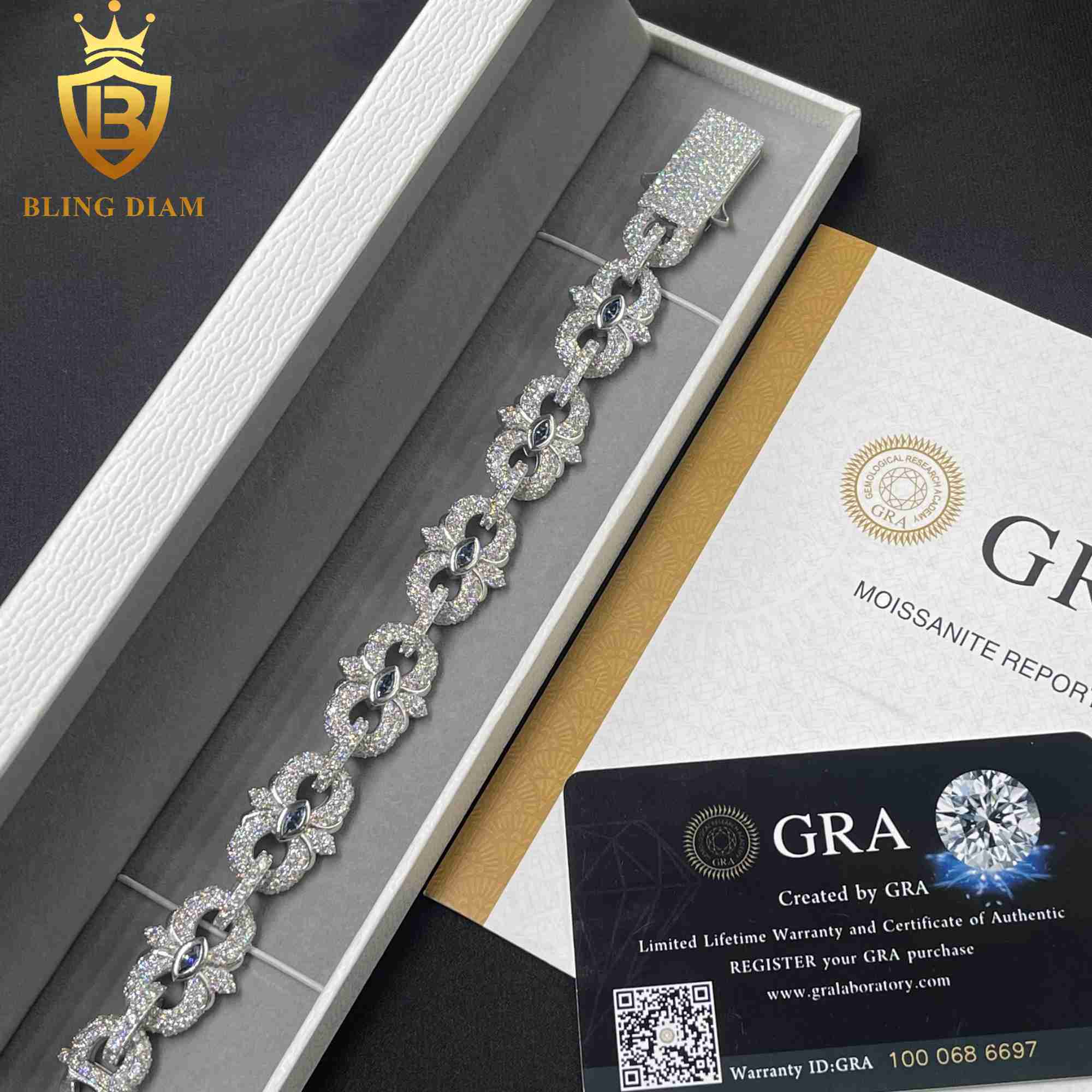 Iced Out Jewelry Solid 16.5mm 925 Sterling Silver Hip Hop VVS Moissanite Cuban Link Chain Bracelet