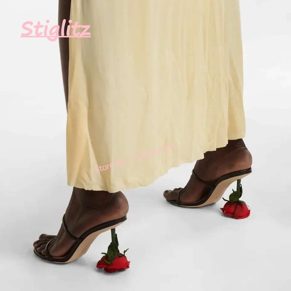 Rose High Heel Slippers 2024 Round Toe Solid footwear Elegant Comfortabl Outsize Casual Shoes