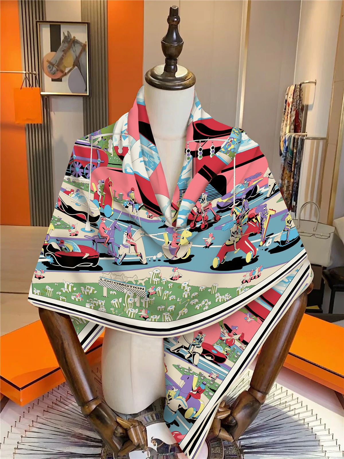 130cm Keep Warm Winter Silk Cashmere Scarf Women Square Scarf Shawl Locomotion Print Pashmina Fashion Hijab Bandana 250213