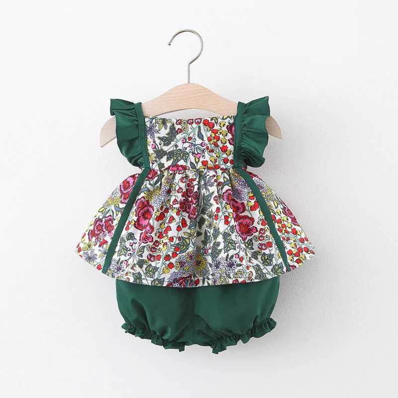 Girls summer new sleeveless shoulder strap floral top+PP pants two-piece set suitable for infants aged 0-3 W250218