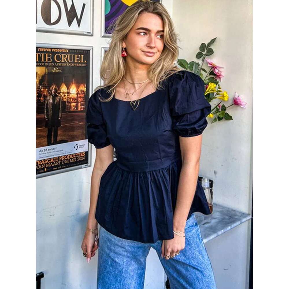 Fashion Backless Short Sleeve Shirts For Women Casual Back Lace Up Tops 2024 Spring Summer Chic Ladies Shirt Loose Streetwear