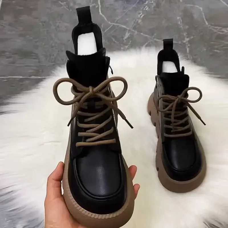 Maogu Laces Footwear Punk Booties Black Combat Lace-up Female Ankle Boots Padded Demi-seas Platform 2023 Short Shoes for WomenXJ250217