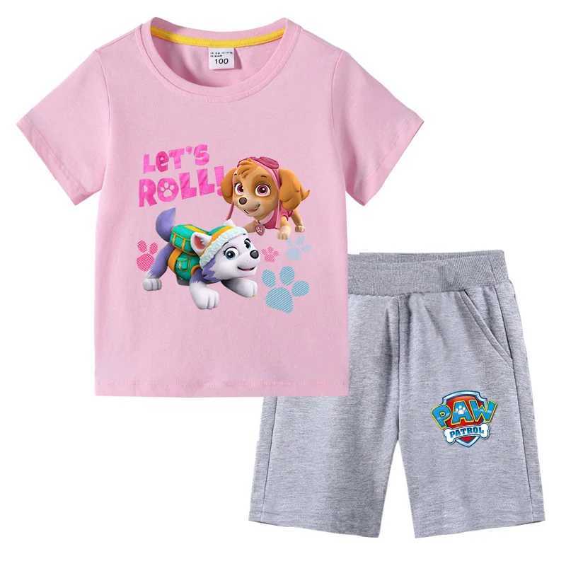 P Patrol Girls Set Kids Short Sleeve T-Shirt And Shorts 2-Piece Outfits Boys Suit Childrens Cotton Summer Clothes W250218