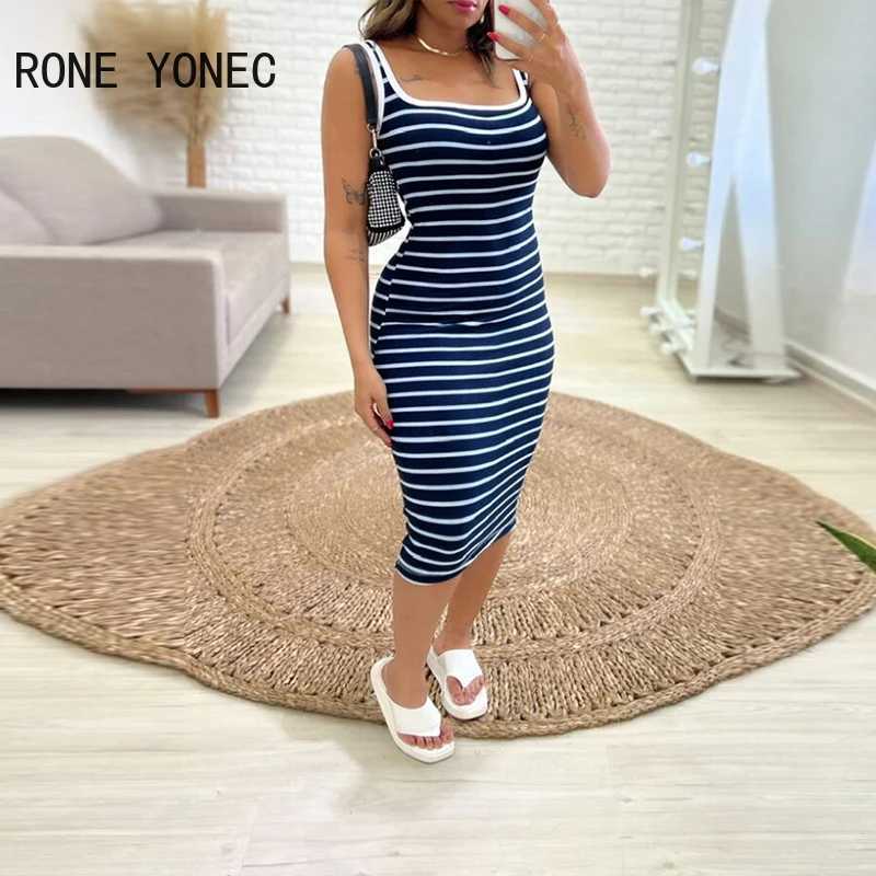 Basic Casual Dresses 2024 Women Casual Tank Striped Pattern Slveless Midi Skinny Sexy Dress H25217