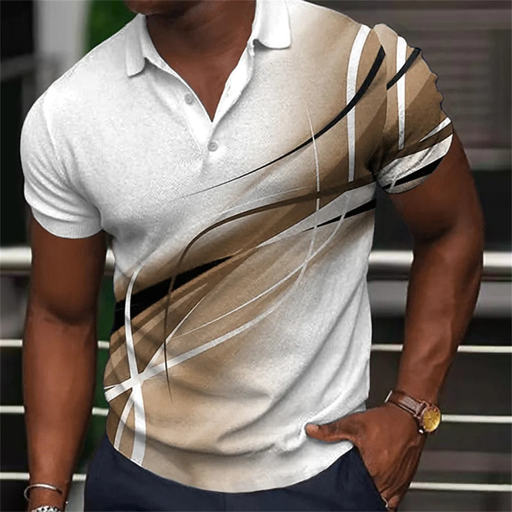 Fashion MenS Polo Shirt Gradient Line Summer Short Sleeve TShirts Casual Daily Lapel Tops Tees Striped T For Man Clothing 250213
