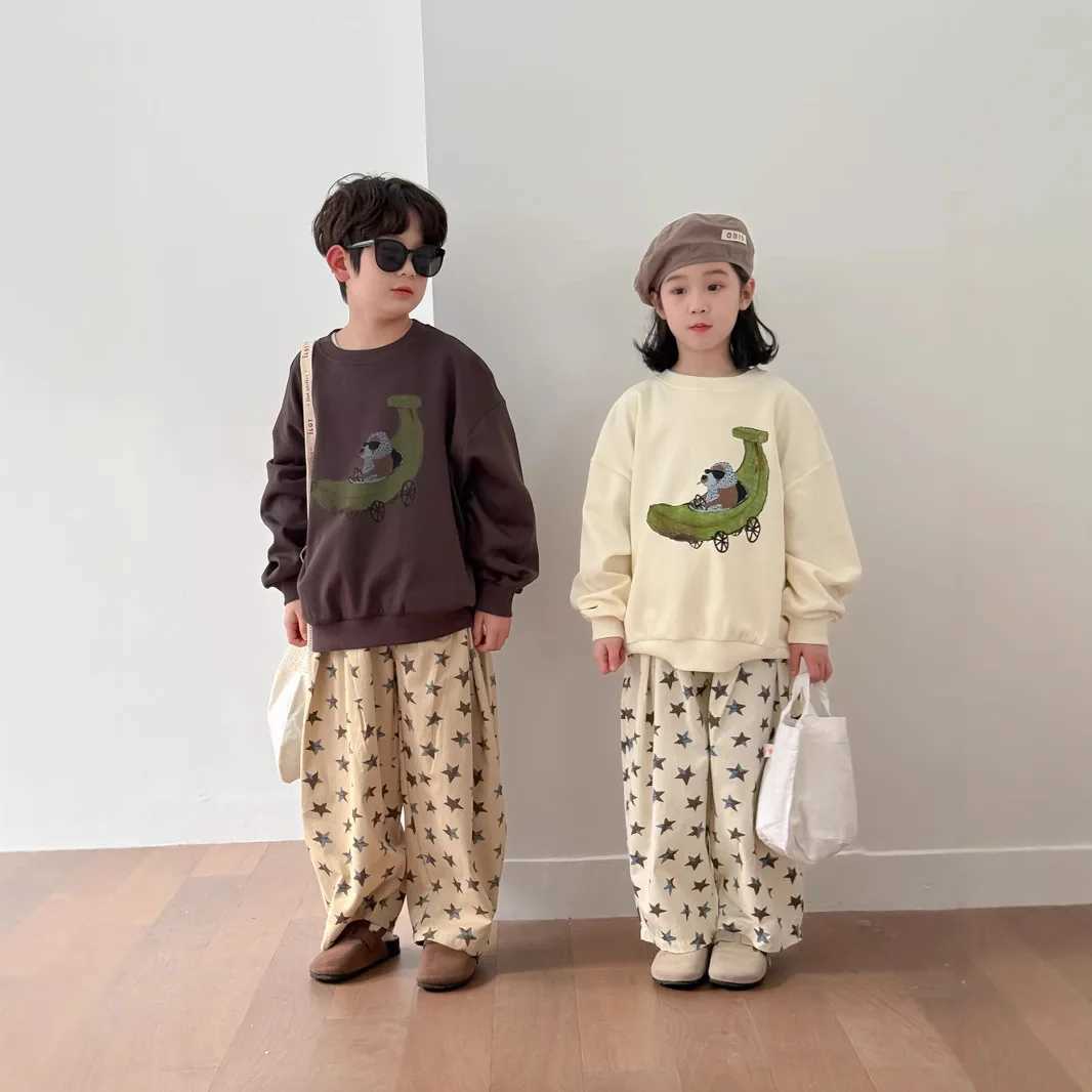 New Spring Infant Baby Girl Two-piece Clothes Set Cotton With Pattern Sweatshirt Outfit Star Print Straight Pant Kid Girl Suit W250218