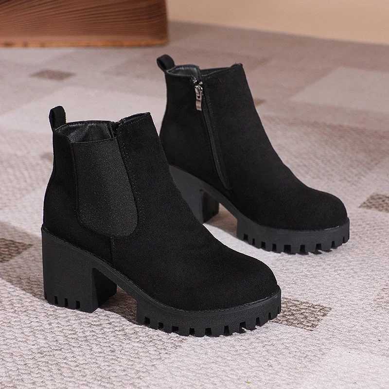 2024 Women Designer Elegant Platform Round Toe Zipper Ankle Boots Women Autumn Winter Comfy Platform Short Boots Shoes for WomenXJ250217