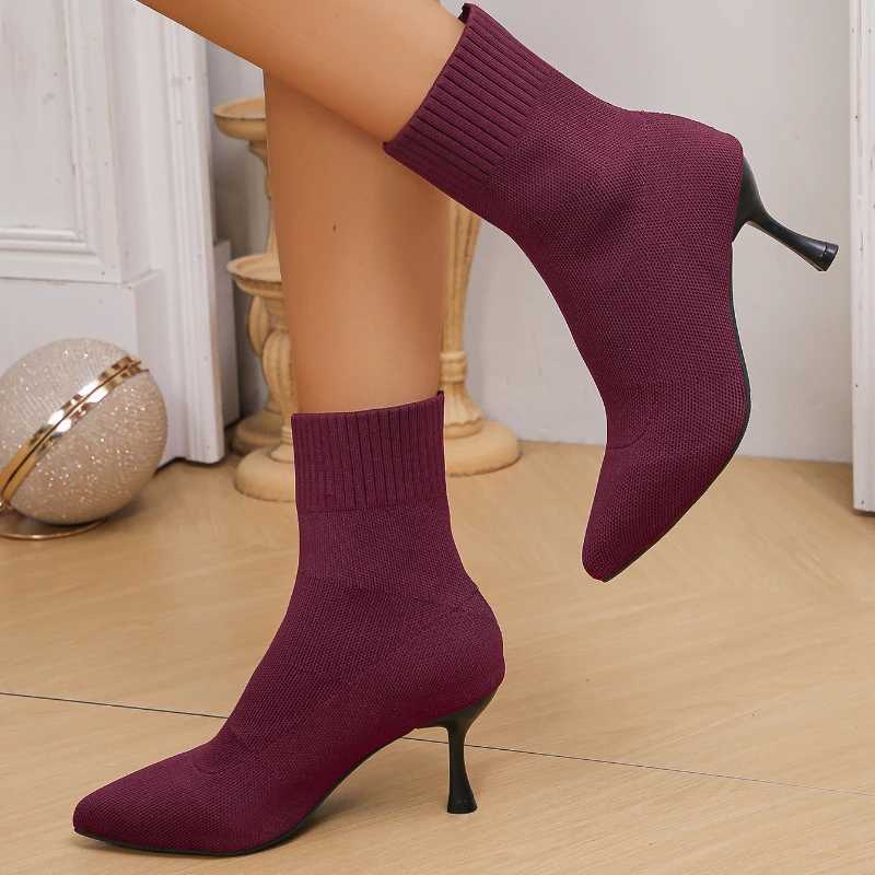 2024 New Trend Fi Comfortable Pointed Toe Boots Women Autumn Winter Zapatos De Mujer Ankle Boots High Heels Big Size ShoesXJ250217
