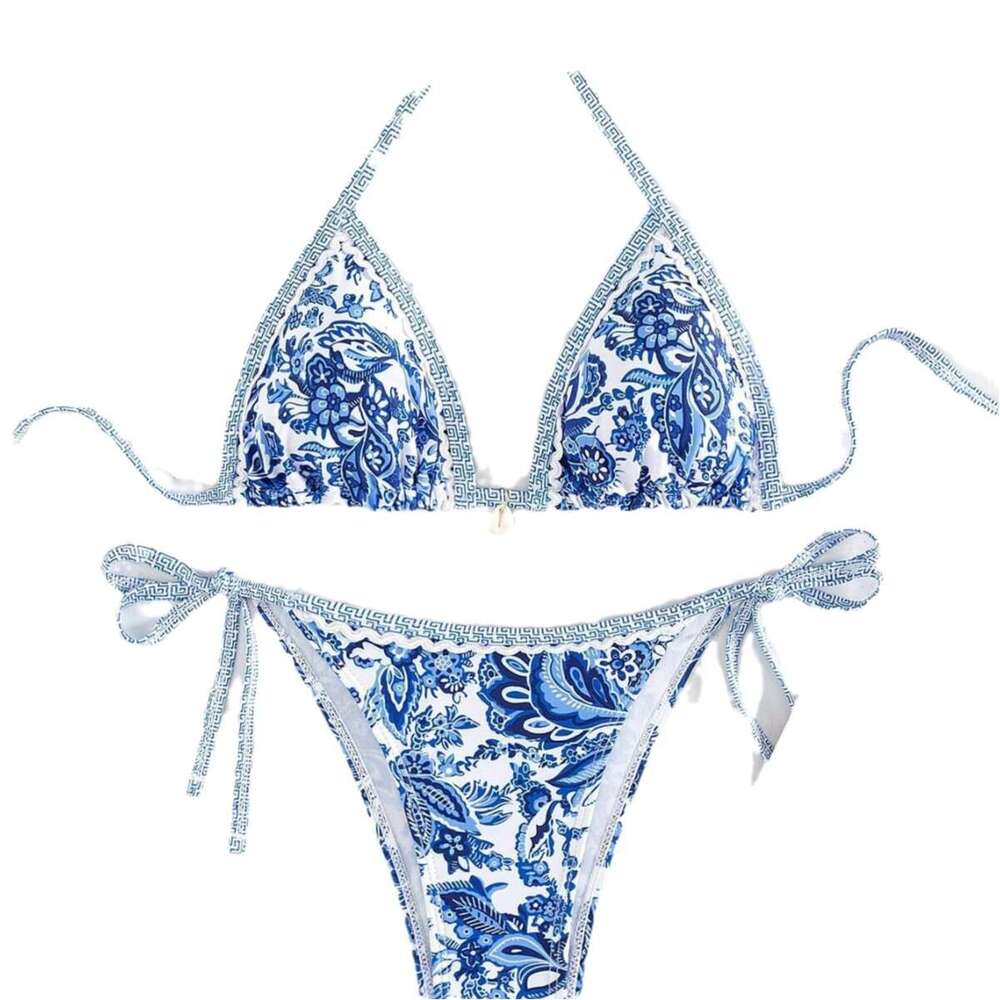 Women's 2025 New Blue and White Porcelain Printed Lace Up Sexy Bikini Split Swimsuit Designer Underwear Women Swimsuit Swimsuits Designer Womens 
