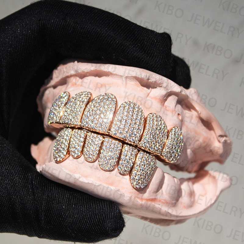 Hot sale D color VVS Round cut Moissanite Hip Hop Grillz teeth Silver plated 18K Gold Diamond high quality moissanite grillz