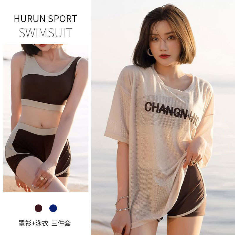 Split Women's Summer 2025 New Conservative Slimming and Belly Covering Beach Sun Protection Flat Angle Three Piece Sports Swimsuit New Arrival Ne