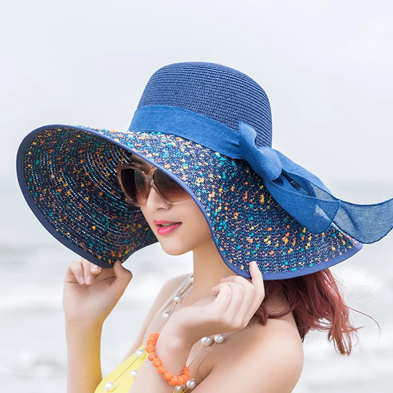 Women Summer Beach Travel Straw Hat Korean Seaside Big Hat Brim Sunblock Sunshade Holiday Foldable Fashion Big Cool Hat 250218