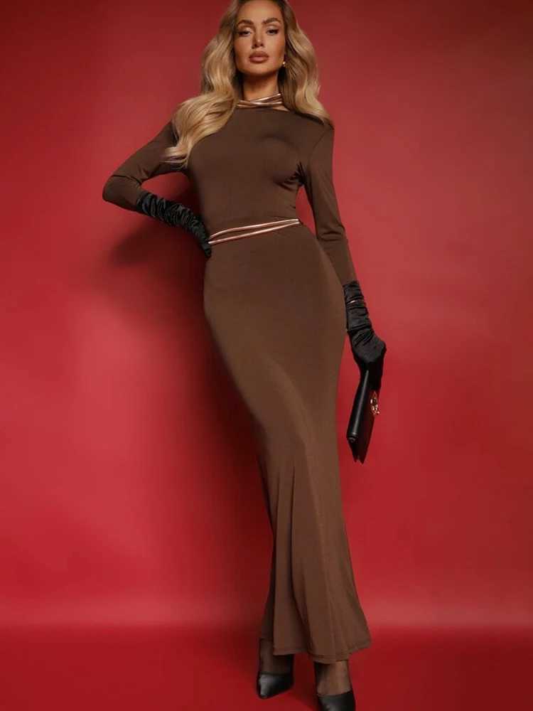 Basic Casual Dresses Fantoye Elegant Dp V-neck Butterfly Women Maxi Dress Black Long Slve Evening Dress Female Winter Slim Fashion Party Clubwear H252