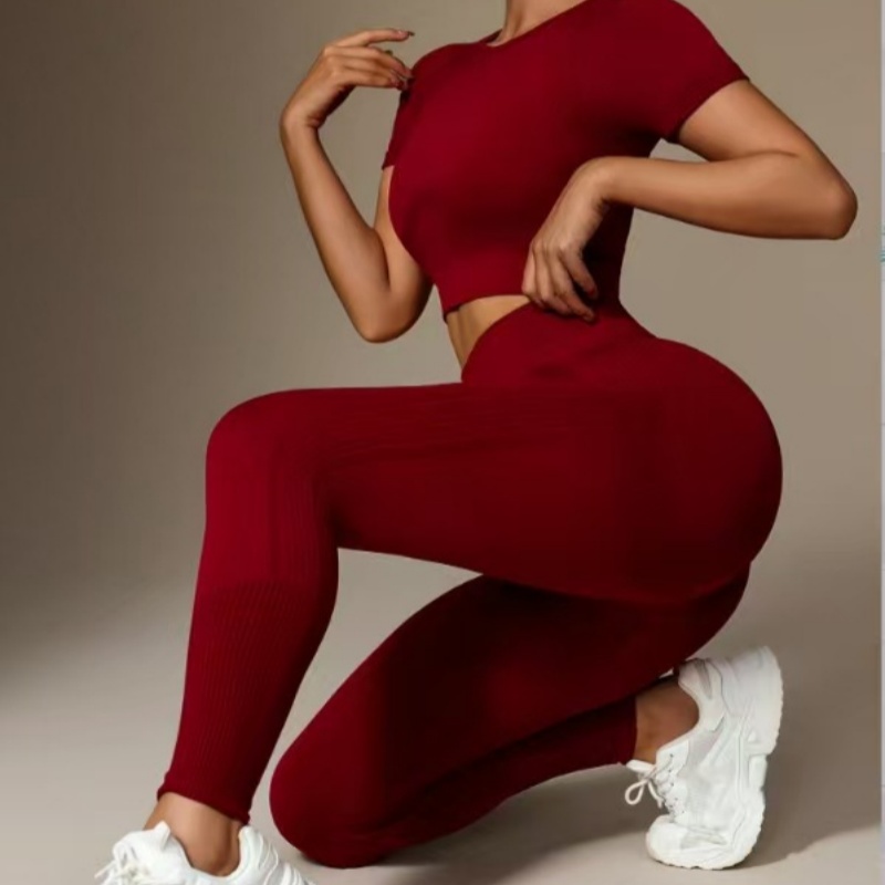 Ladies' European and American casual short sleeved long pants yoga suit outdoor running sports suit high-quality fitness suit