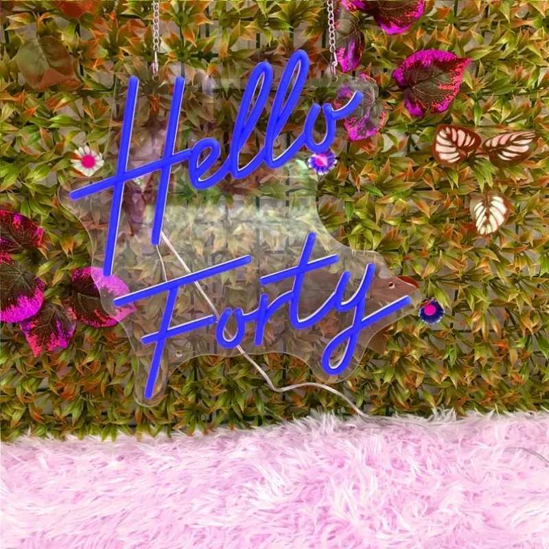 Hello Forty LED Neon Sign Custom 40th Birthday Neon Light Party Backdrop Decoration Sign Home Wall Art Decor Birthday Gift Z250218