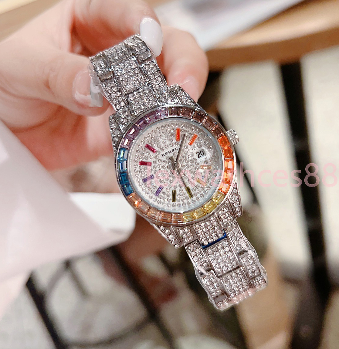 Luxury Dimond Watch Designer Iced Out Watch Full Diamond Women's Double Calendar Watch Timing Watch Stainless Watch 28mm Fashion Jewelry Watch