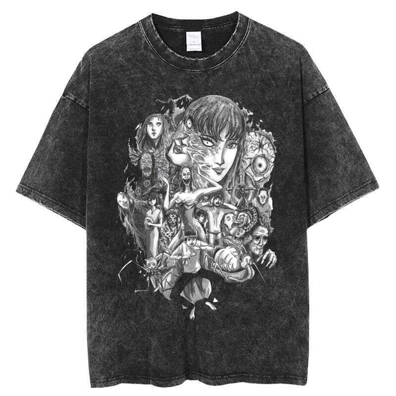 Tomie Junji Ito Fujiang washed vintage printed short sleeved t-shirt t shirts for men Ghost Slayer Blade top