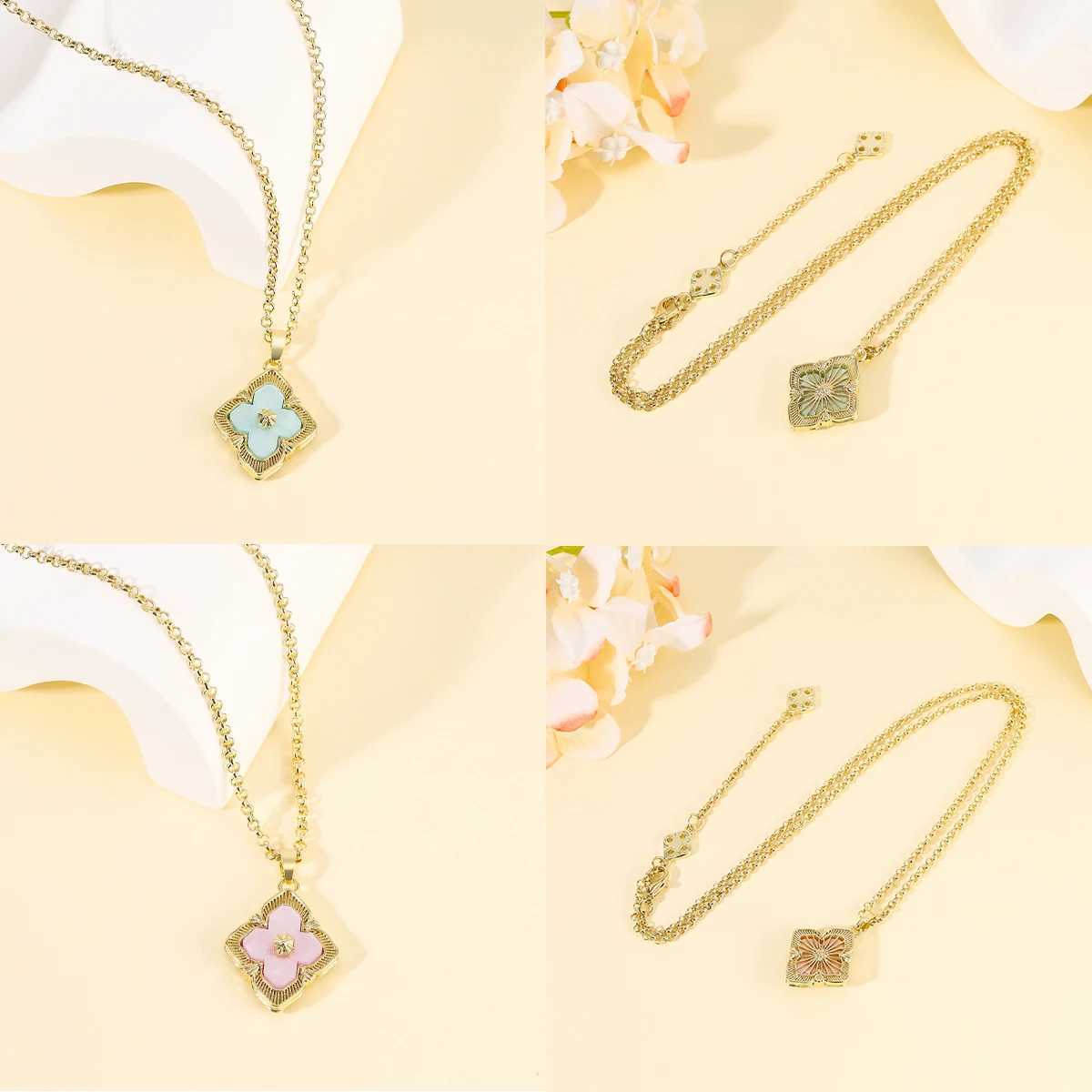Pendant Necklaces harong Exquisite Four-Leaf Clover for Women Trendy Clavicle Necklace Jewelry Vintage Style Accessories Gifts H250217 LFIS