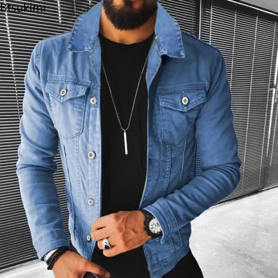 Mens Denim Jackets Spring Autumn Casual Slim Fit Stylish Motorcycle Jean Man Lapel Tops Trend Streetwear 250214