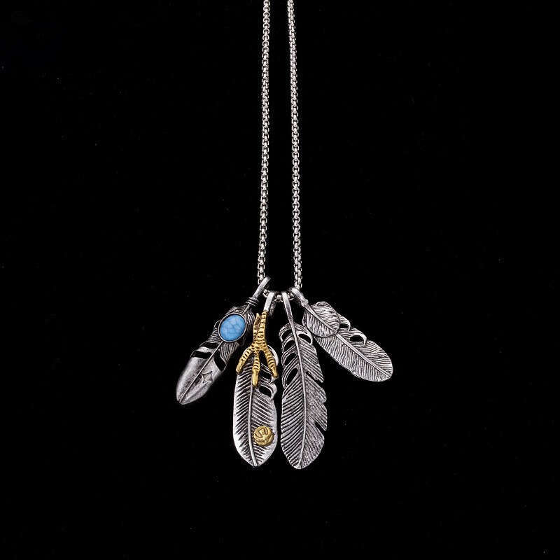 Feather Male Hip Hop Titanium Steel Necklace Nightclub Personalized Fashion Pendant INS Versatile Student Simple Sweater Chain Female