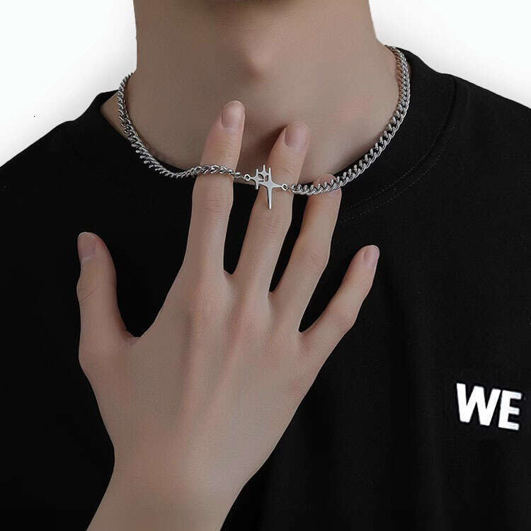 New Starlight Titanium Steel Necklace for Men's Colorless Cross Hip Hop Personalized Design Versatile Fashion Jewelry