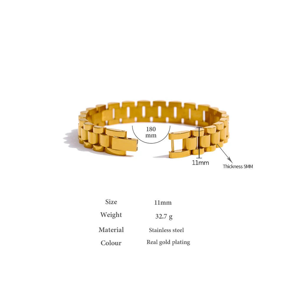 Yhpup Stainless Steel Chain Bracelet Simple 18 K Plated Heavy Metal Texture Fashion Jewelry Men Bijoux Femme Party Waterproof 250213