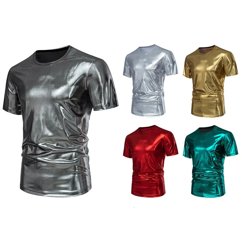 Mens Summer T-shirts Short Sleeve Stage Shiny Men Tees Shirts O Neck Male T shirt Solid Colour Shirt Casual Man Tshirts T20 250217