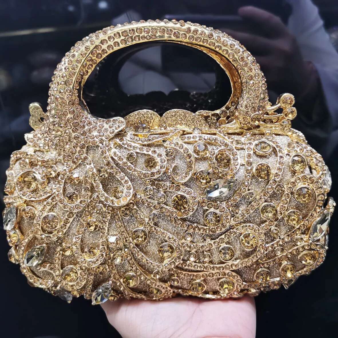 KHNMEET Fashion Rose Gold Mini Tote Handbags Box Crystal Evening Women Clutch Bags Champange Wedding Purse SM94