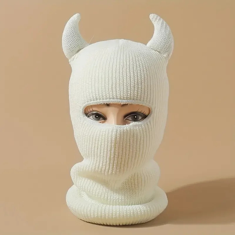 1pc Monster Ears Ski Mask Balaclava Solid Color Beanie Y2K Knit Hat Elastic Skull Hat Warm Outdoor Cycling Windproof Knitted 250218