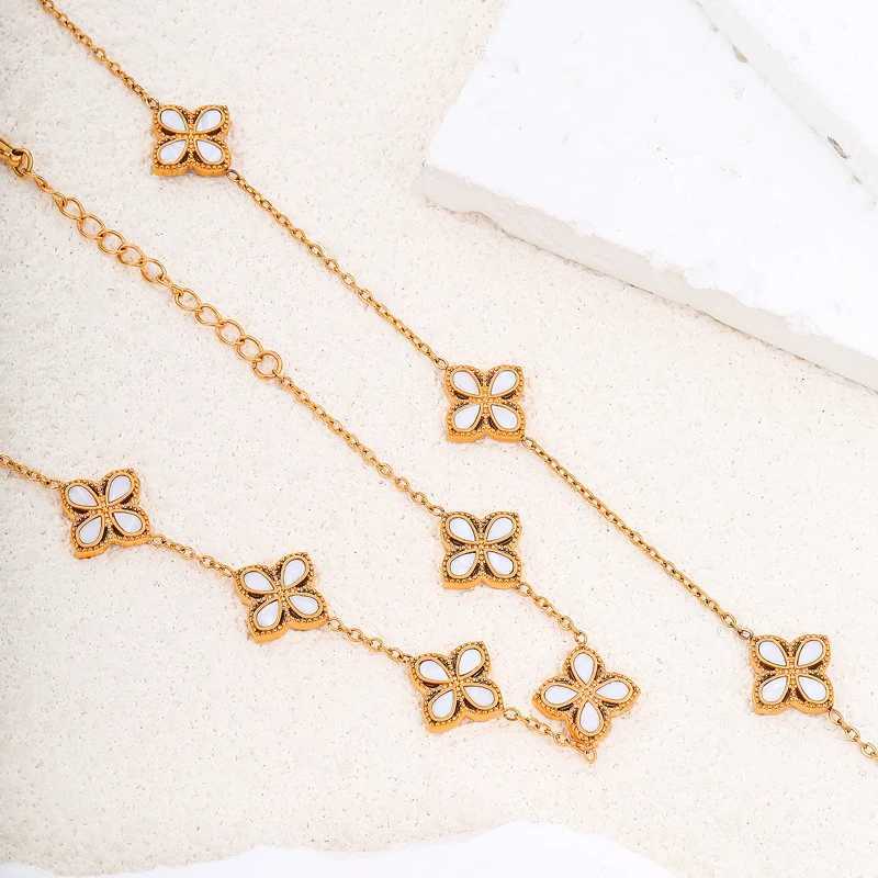 Earrings Necklace 316L Stainless Steel White Shell Four Leaf Clover Bracelet for Women Fashion Non-fading Jewelry Gifts Bijoux Pulseras H250217