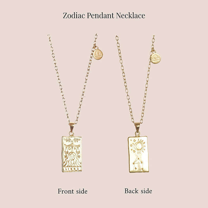 Hot selg twee zodiac stainless steel necklace for women, high-end and niche personality square pendant, collarbone chain