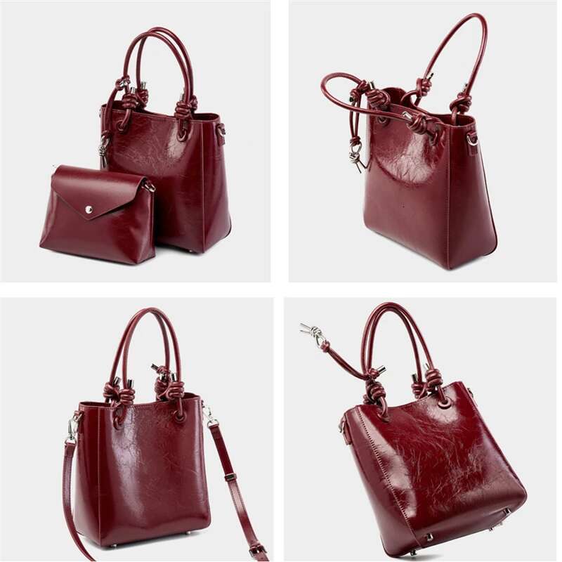 Hifashion Retro Oil Wax Genuine Leather Bucket Small Tote Handbags For Women 2025 Trend Designer Ladies Shoulder Crossbody Bags