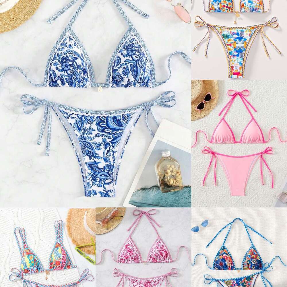 Women's 2025 New Blue and White Porcelain Printed Lace Up Sexy Bikini Split Swimsuit Designer Underwear Women Swimsuit Swimsuits Designer Womens 