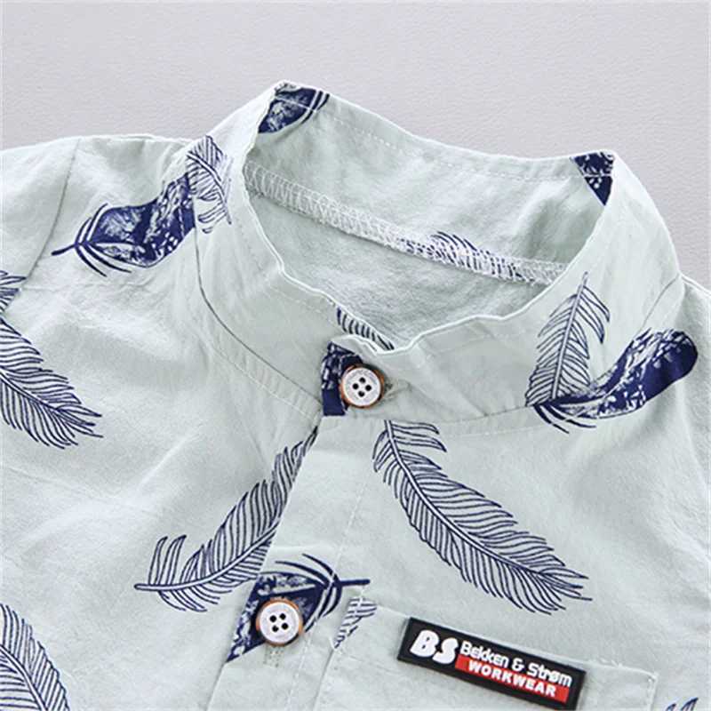 0-3 Year Old Baby Summer Feather Print Shirt Short Sleeve Suit W250218