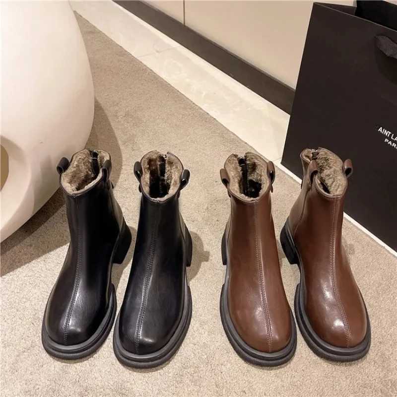 New Women Ankle Boots Fi Female Square Heel Low-Heel Shoes Lady Boots Leather Woman Low-heel Keep Warm Ankle Boots Q109XJ250217