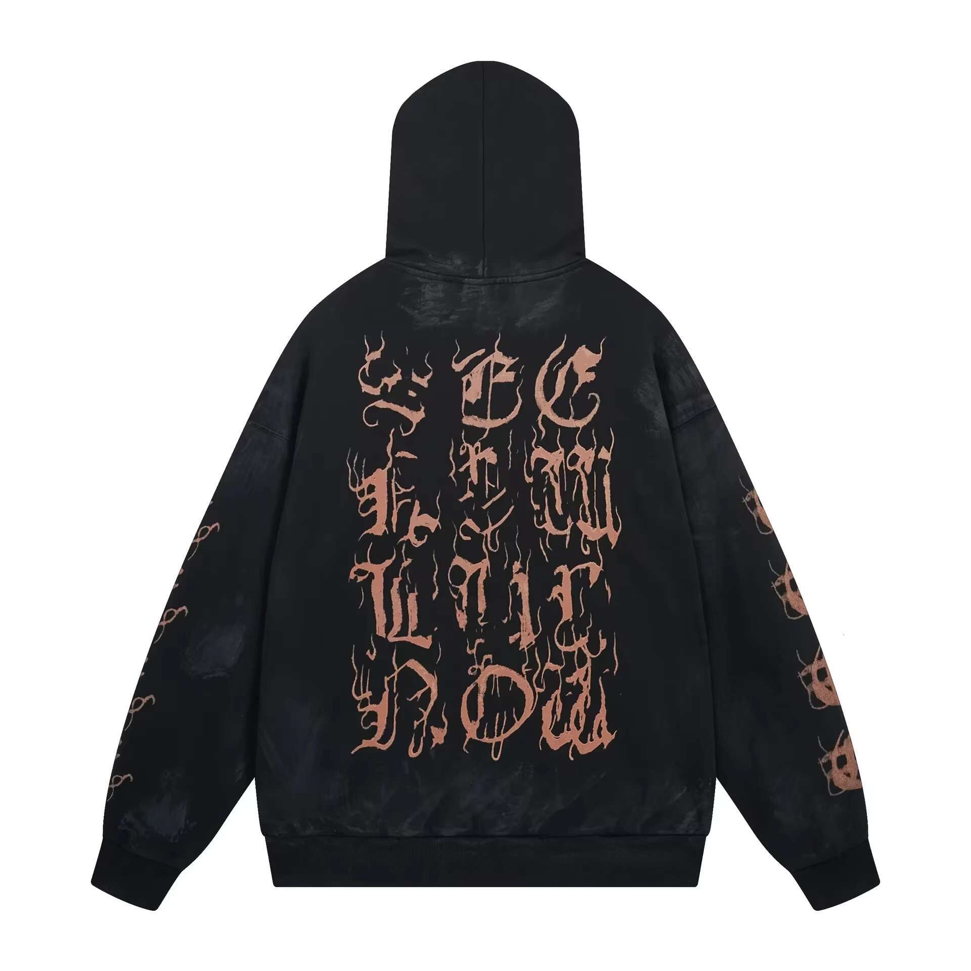 P Authentic Version Vintage Letter Hooded Sweatshirt Casual Style Loose Fit High Street Trend