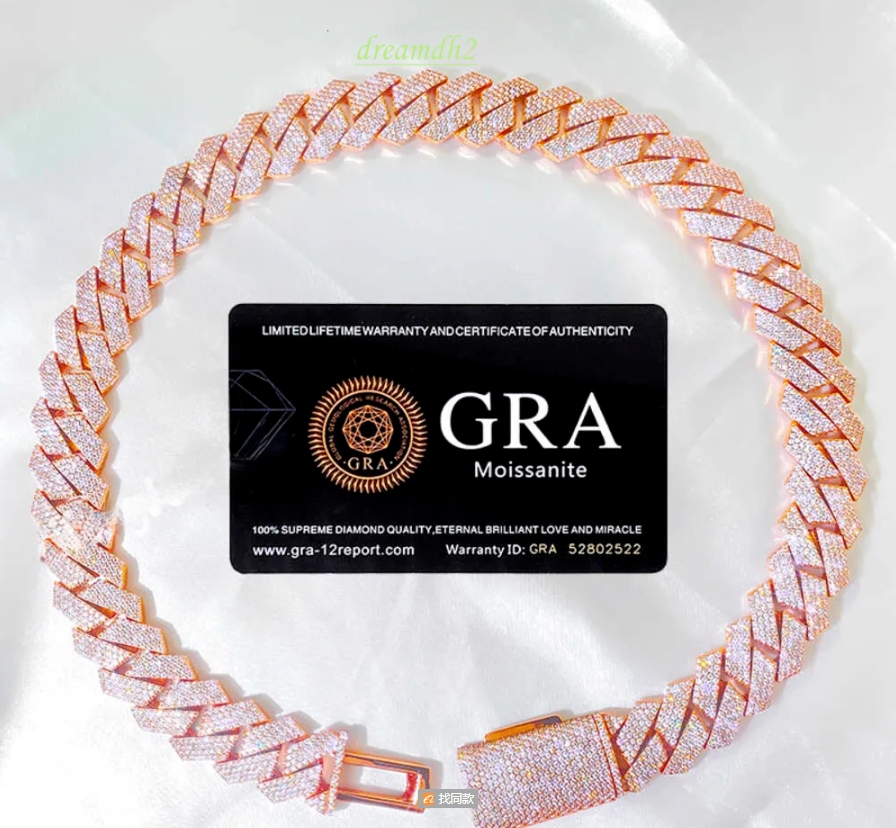 Passed Vvs Test Hip Hop Jewelry Necklace 18mm GRA Ice Out Moissanite Dia Cuban Chain Popular with Rappers