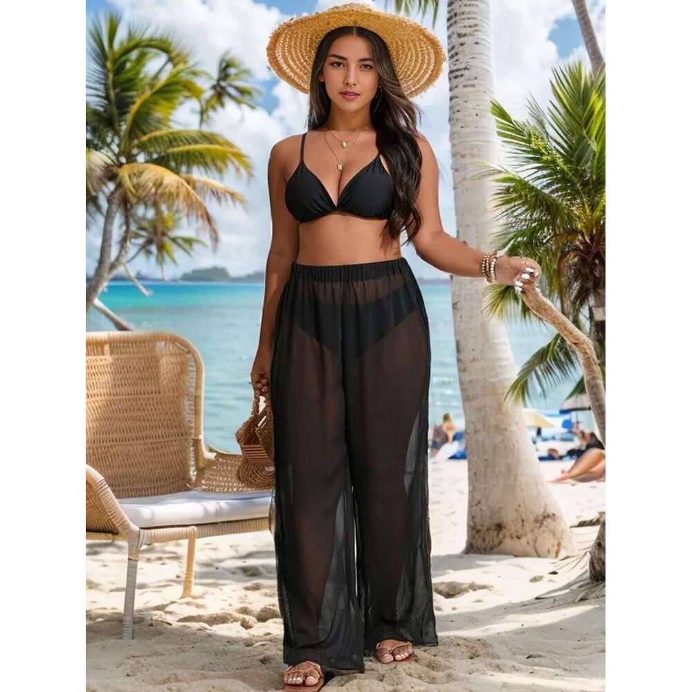 New Fat and Plus Size Sexy Slimming Lightweight Breathable Mesh Black Beach Pants Swimsuit for Women Maillot De Bain Swimwear New Arrival New Product