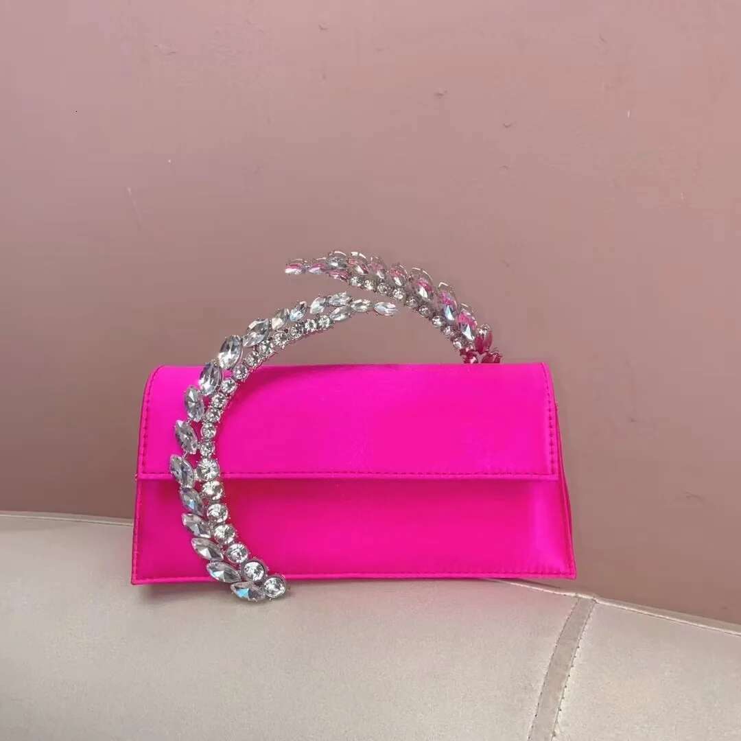 Satin Metal Handheld Women Handbag Crystal Shiny Rhies Dia Evening Wedding Party Clutch Purse Shoulder Bag