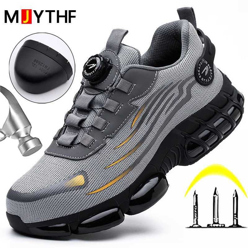 Rotating Button New Safety Shoes Men Anti-smash Anti-puncture Work Shoes Fashion Men Sport Shoes Security Protective Boots MenC250217