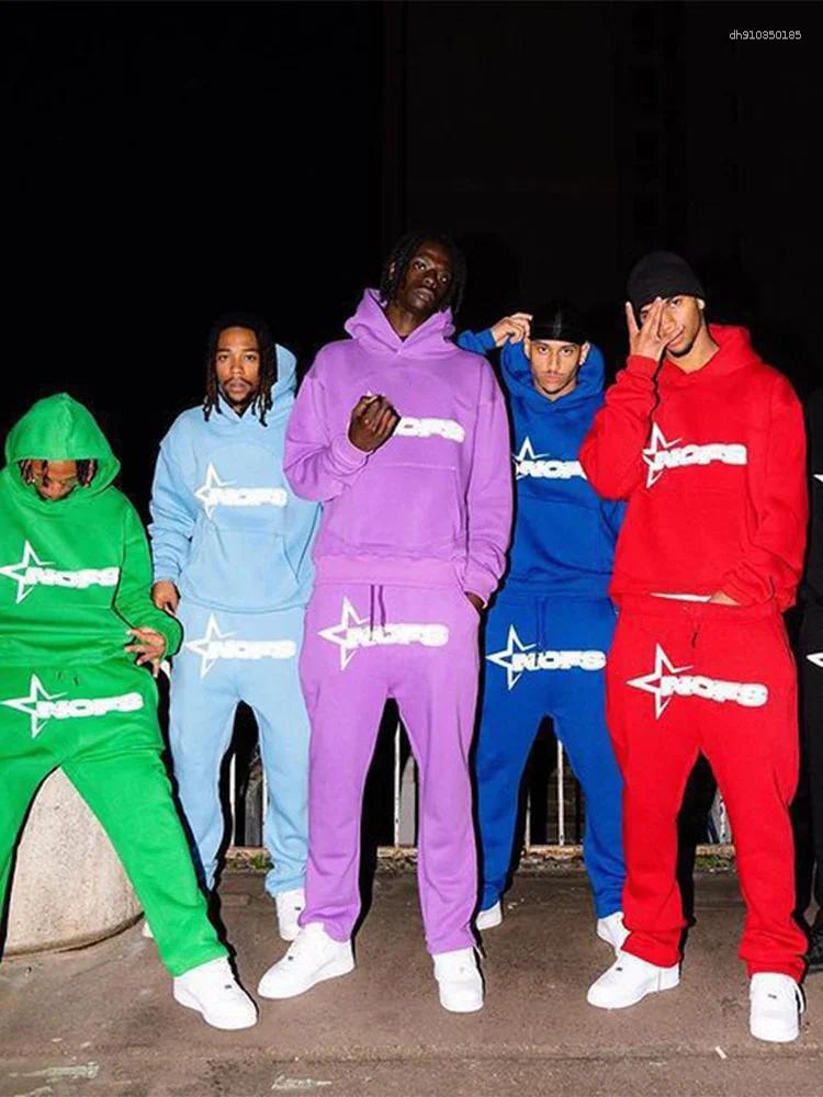 Men's Tracksuits Trendy Kangaroo Pocket Hoodie And Sweatpants 2 Piece Set For Man Casual Letter Printed Outfits 2025 Elastic Waist Pants