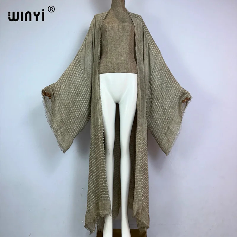 WINYI high quality comfortable Women Soft Cardigan Loose Dress Party Boho Maxi beach Holiday Swimming Cover ups Africa Kimono 250212