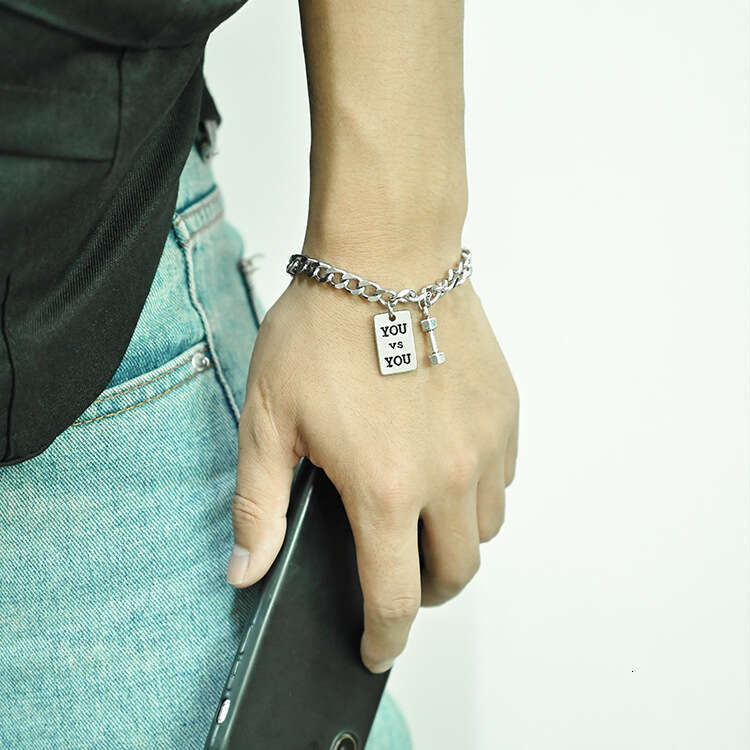 Korean version of small dumbbell men's bracelet trendy, simple and personalized hip-hop student couple bracelet, internet celebrity accessory