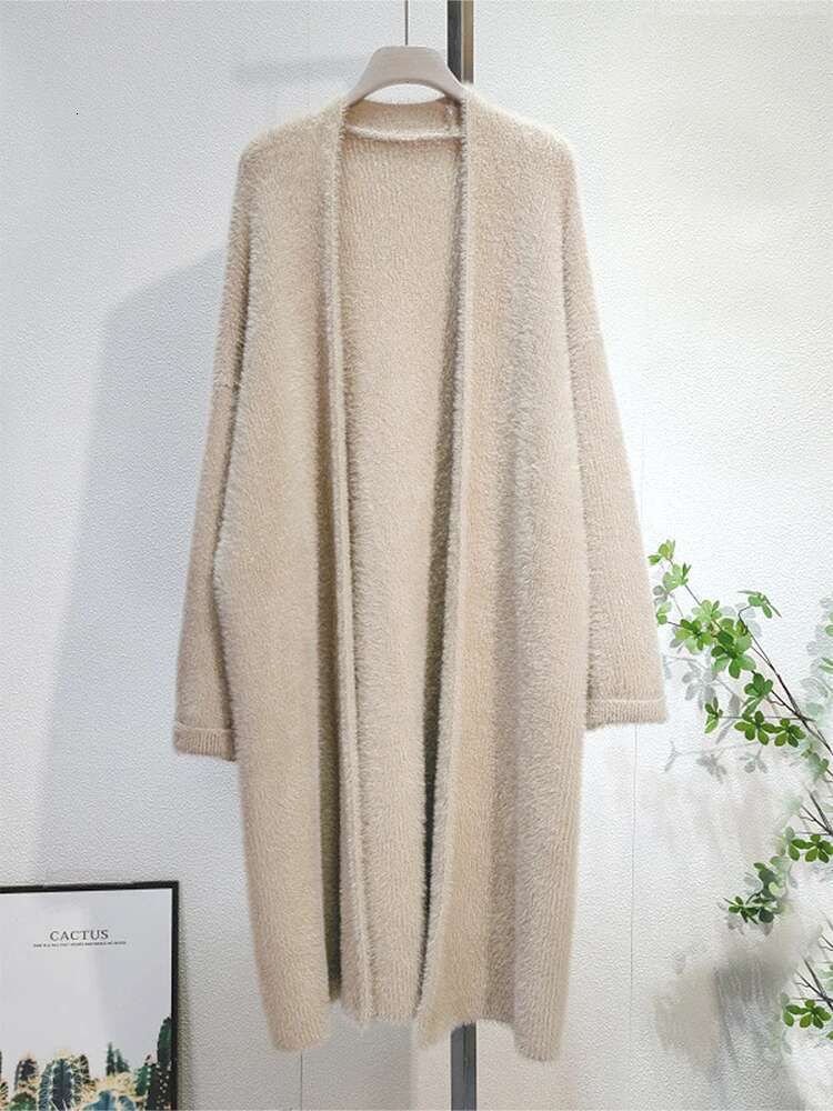 Women's 2024 Autumn And Winter New Style Simple Hem Slit Hollow Women's Cashmere Cardigan Medium-Length Knitted Jacket
