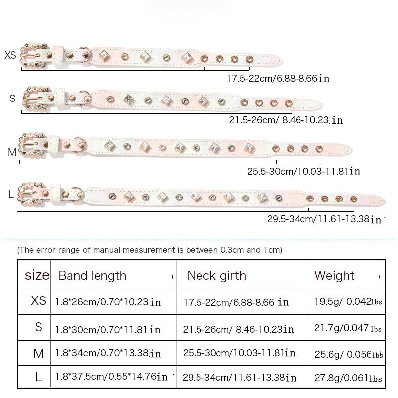 Luxury Leather Dog Collar with Rhinestone Accessories,Shiny Gradient Leather Pet Collar, Adjustable Dog Accessories for Small Dogs, Pomeranian, Chihua