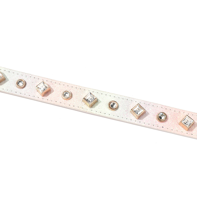 Luxury Leather Dog Collar with Rhinestone Accessories,Shiny Gradient Leather Pet Collar, Adjustable Dog Accessories for Small Dogs, Pomeranian, Chihua