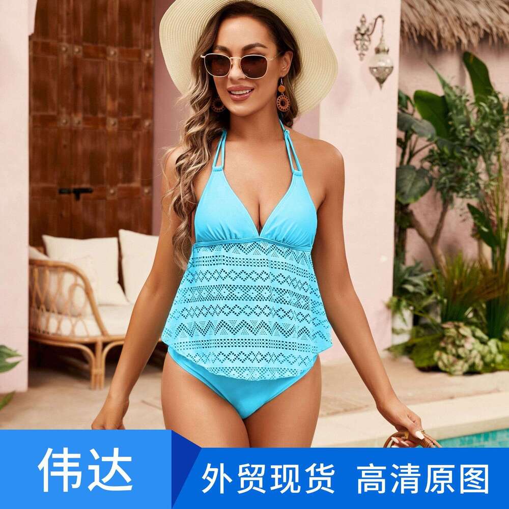 European and American sexy backless solid color bikini with belly covering straps Tankini swimsuit 2025 new casual versatile fashion clothing