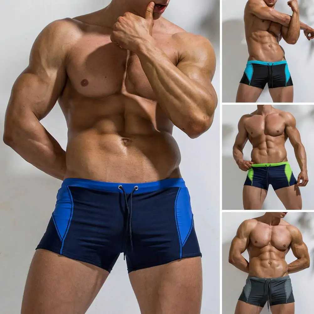 Men Swimming Trunks Drawstring Elastic Waist Slim Fit Low Waist Bathing Boxers Surfing Water Sports Swimming Shorts M250218